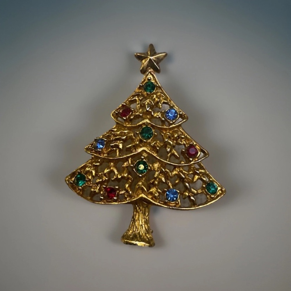 Vintage Signed Eisenberg Ice‎ Rhinestones Ornaments Christmas Tree Brooch